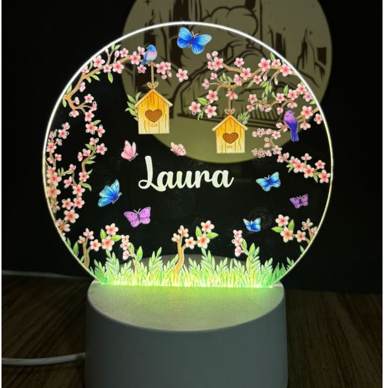 Luminária Abajur Para Quarto Personalizada Nome Jardim Menina Infantil Decorativa Presente