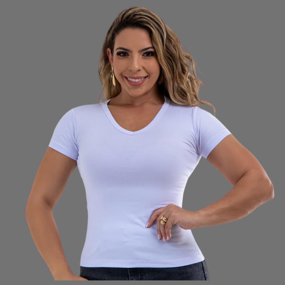 T-shirt Blusa Feminina Dia a Dia Babylook Gola V Blusa Viscolycra