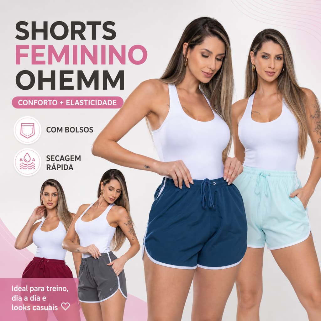 Shorts Feminino Tactel Básico P/ Treino Soltinho Seca Rápido