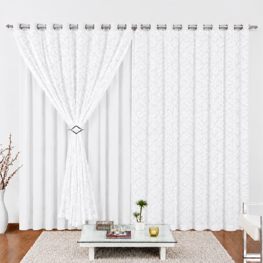 CORTINA DE SALA OU QUARTO RENDA YASMIN 2,00x1,80 VARÃO SIMPLES