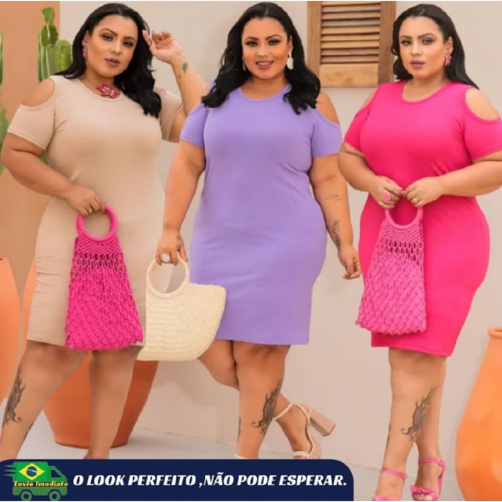 Vestido Feminino Recorte no Ombro Plus Size Elegante Confortável Tamanhos Grandes