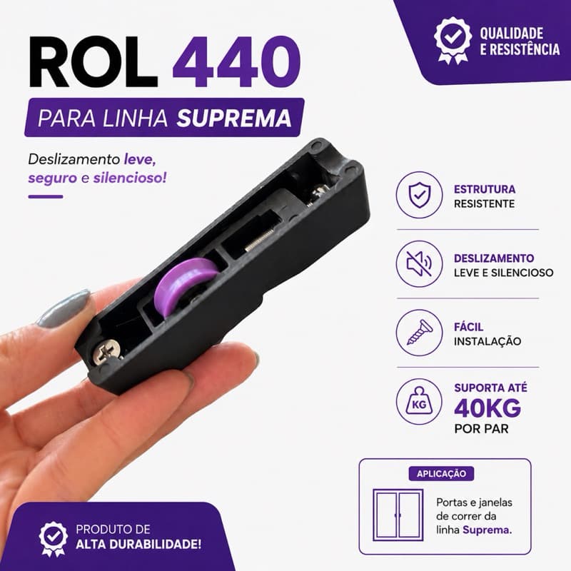 Carrinho ROL 440 Suprema Roldana Reforçada Porta Janela De Alumínio