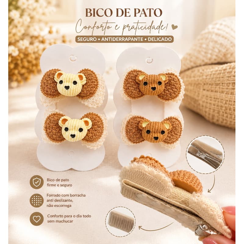 Bico de pato parzinho ursinho lacinho para bebês