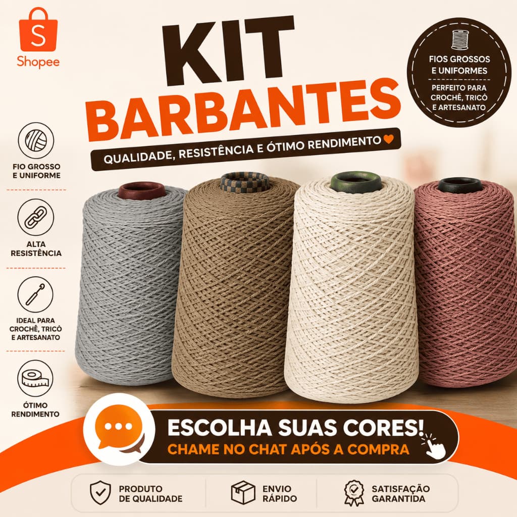 Kit Barbantes de 1Kg Fio 6 ou Fio 8  Para Crochê e Artesanato – Escolha as Cores no Chat