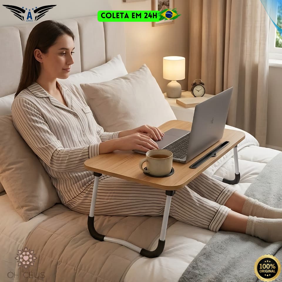 Mesa Para Notebook Dobrável 60X40CM Escrivaninha Suporte Para Laptop Tablet Portátil Porta Copos