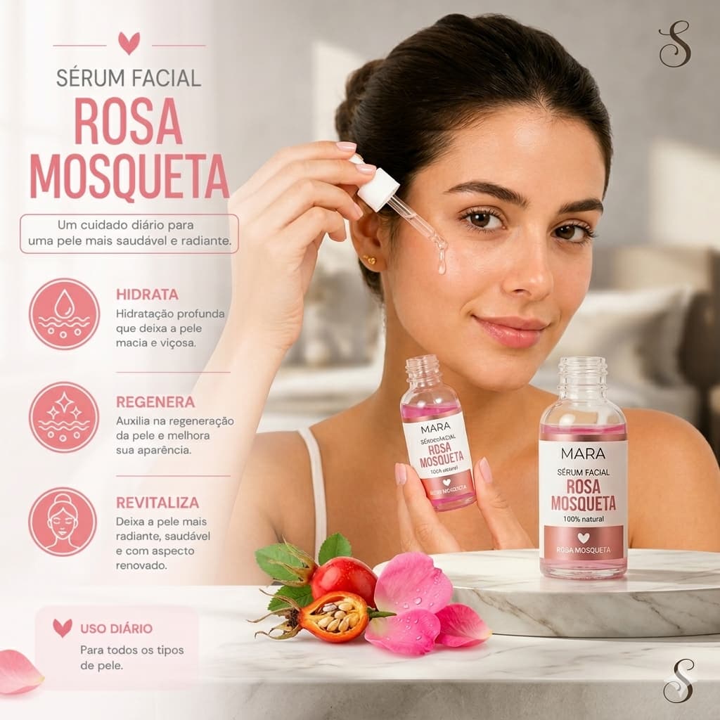 Sérum Facial Rosa Mosqueta 30ml – Hidratação, Nutrição e Renovação da Pele