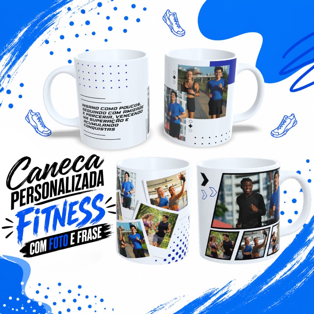 Caneca Fitness Personalizada com Fotos e Frase | Presente Criativo Esportivo|Frase Motivacional Presente Criativo|