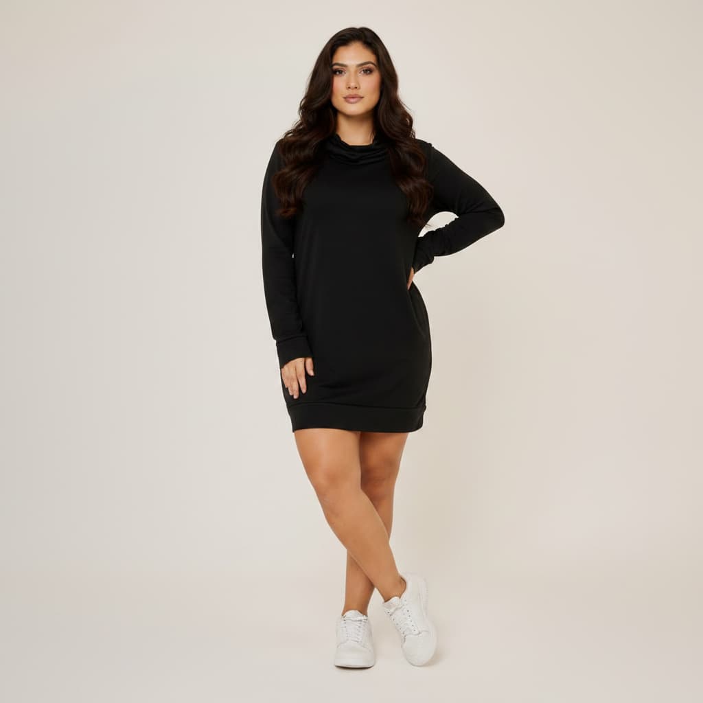 Vestido Golão Feminino Moletinho Com Bolso Manga Longa Casual Inverno