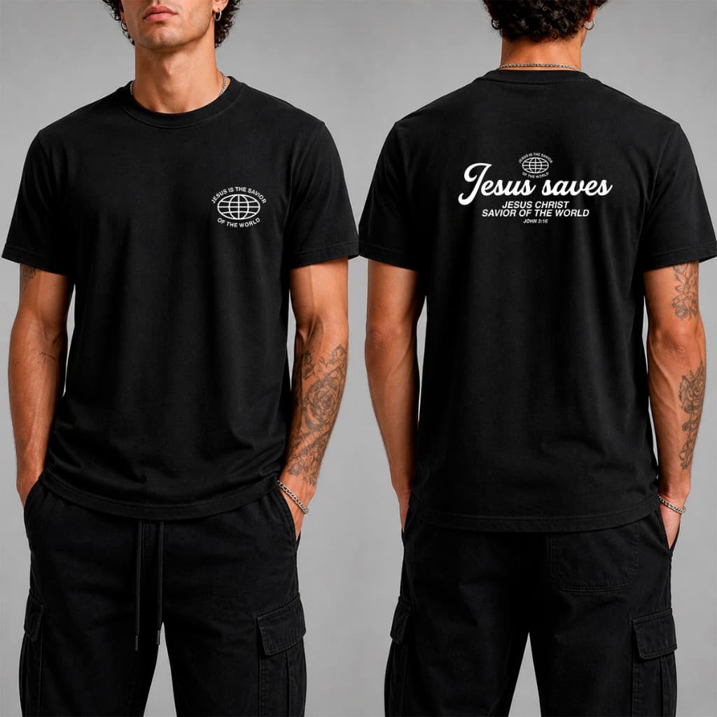 Camiseta Masculina Mant´s Jesus Saves Malha Penteada Premium Algodão 100% 30.1 Streetwear Cristão