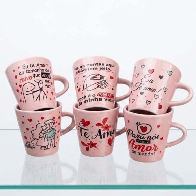 Jogo Canecas Rosa Frente Porcelana 120ml Dia Dos Namorados Xicaras Chá Café Personalizada Meu Amor Presente Elegante