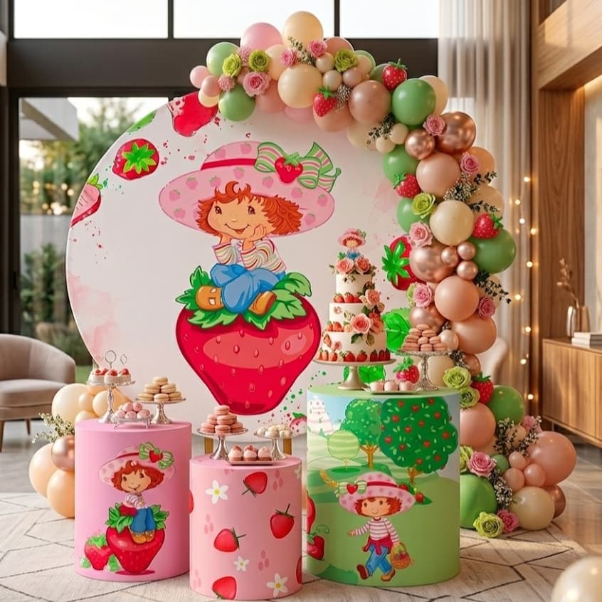 Kit Capa De Painel Moranguinho + Capa De Cilindros Decoração De Festa Painel Festa Festa Infantil
