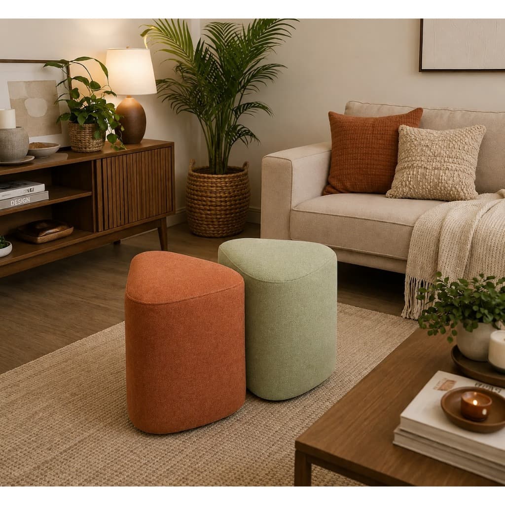 Kit 2 Puff Orgânico Geométrico Decorativo Bouclé Moderno Sala Luxo