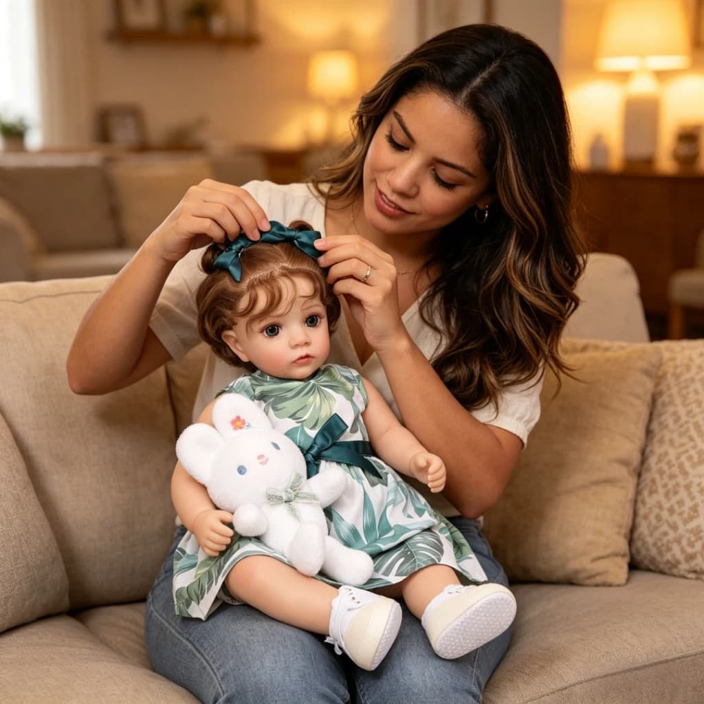 Bebê Reborn Realista Corpo de Pano 55cm Menina Olho Azul Muito Macio EM ESTOQUE