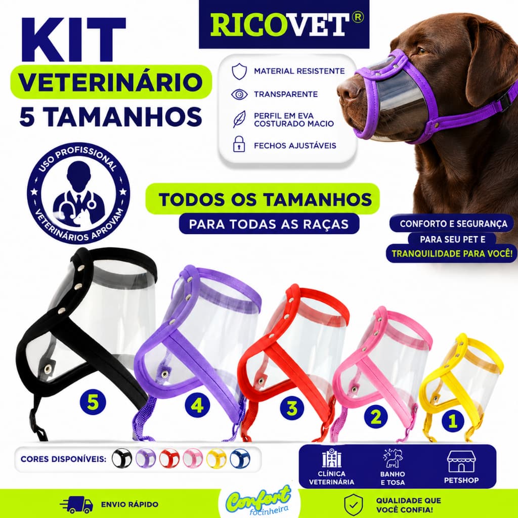 Kit Focinheira Para Cachorro Veterinário | Tamanhos 1 a 5 | Clínica Pet