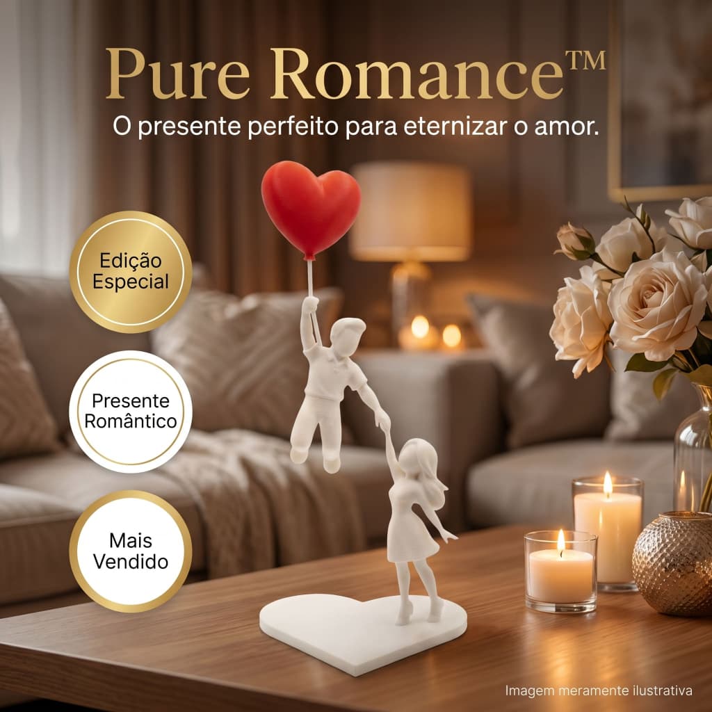 Escultura Romântica Pure Romance Casal com Balão Coração Presente Amor Decorativo