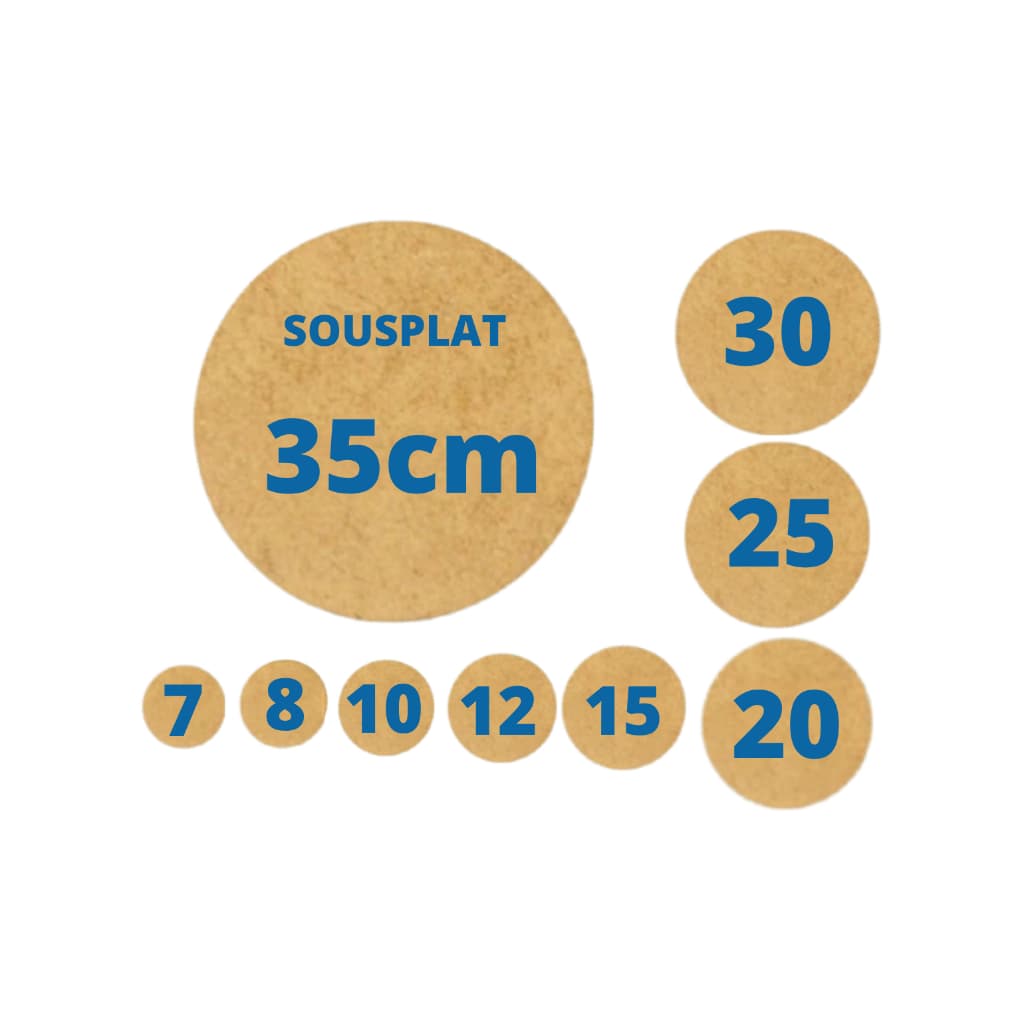 Sousplat Bolachas base tabuleiro MDF Crú Circular Redonda 7cm, 8cm, 9cm, 10cm, 12cm, 15cm, 20cm, 25cm, 30cm, 35cm