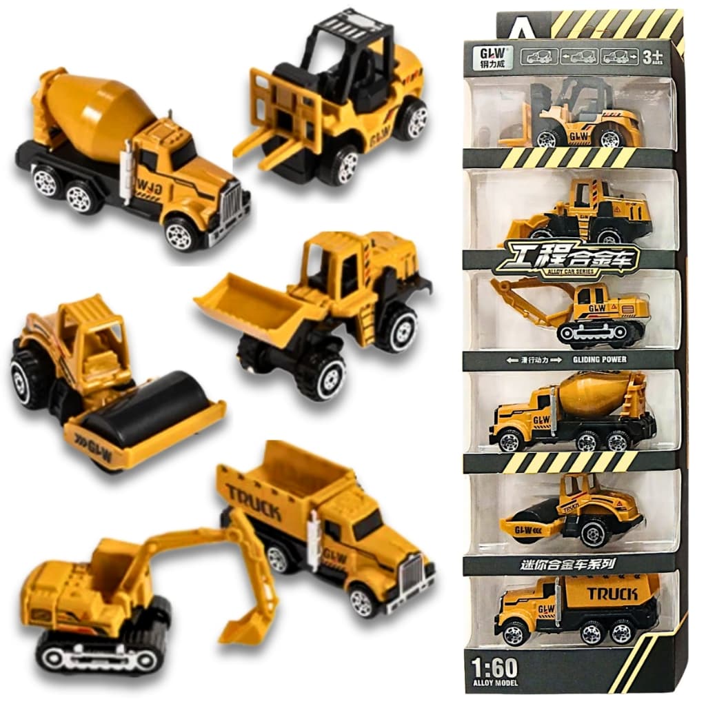 6 Carrinhos De Ferro Miniaturas em Metal Carros de Construção Brinquedo Trator Coleção Menino Menina