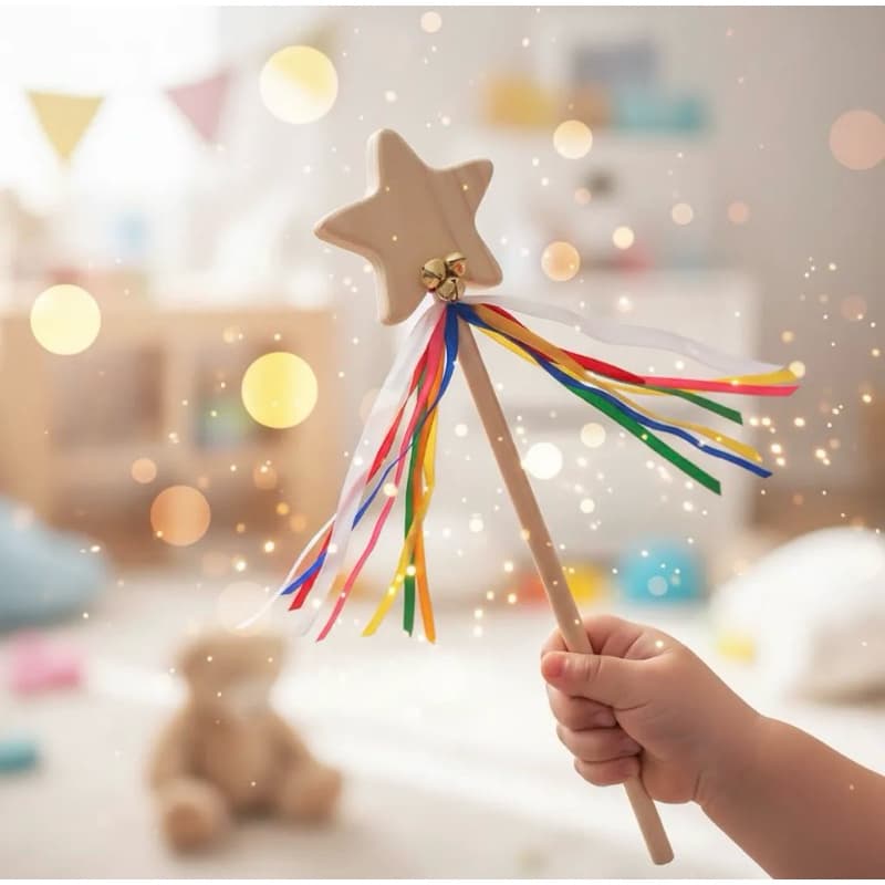 Varinha Mágica infantil -varinha de fada-varinha mágica estrela- brinquedo madeira montessori