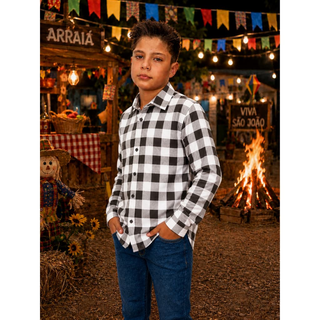 Camisa Xadrez Infantil Menino Juvenil Manga Longa  Flanelada