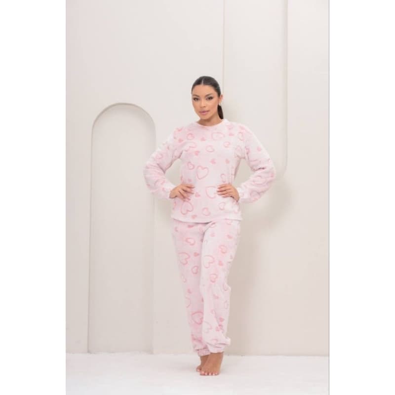 🛍️ Pijama Feminino Plush Estampa Coração Inverno Quentinho P ao GG