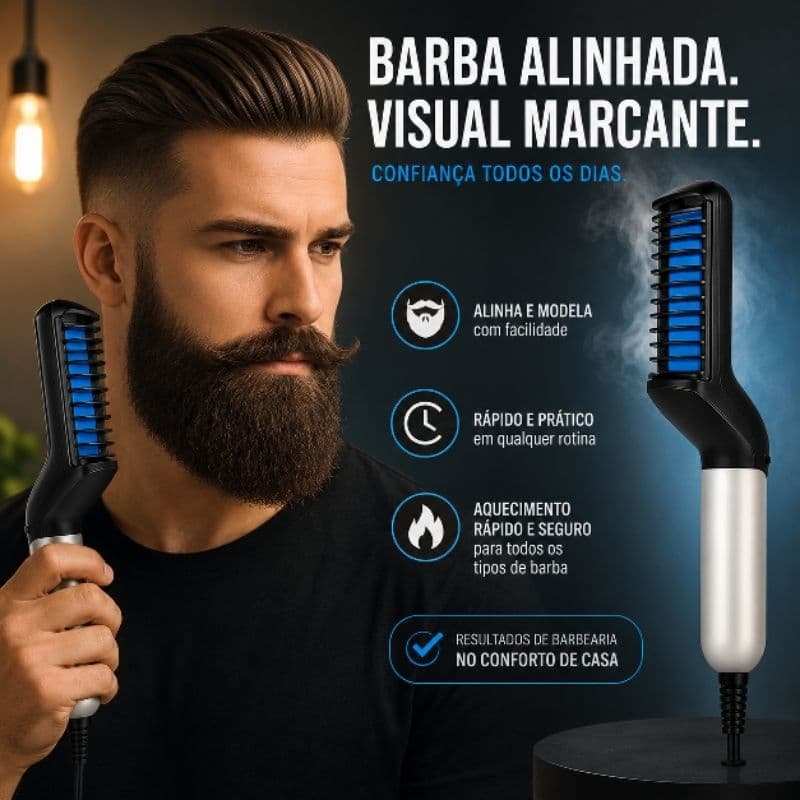 Pente Elétrico Modelador Chapinha Barba Cabelo Masculino
