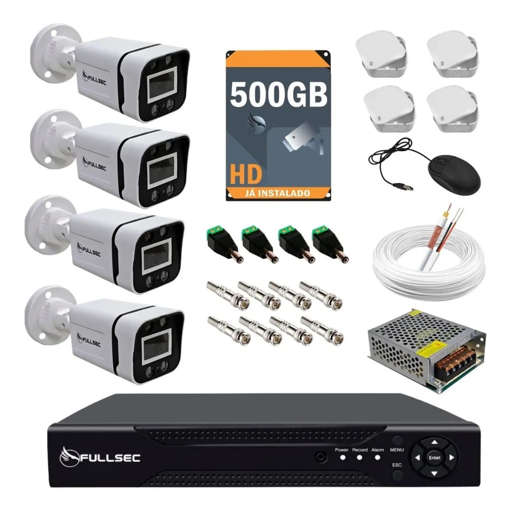 Kit 4 Câmeras Segurança Bullet Externa Dvr 4ch 500gb Fullsec