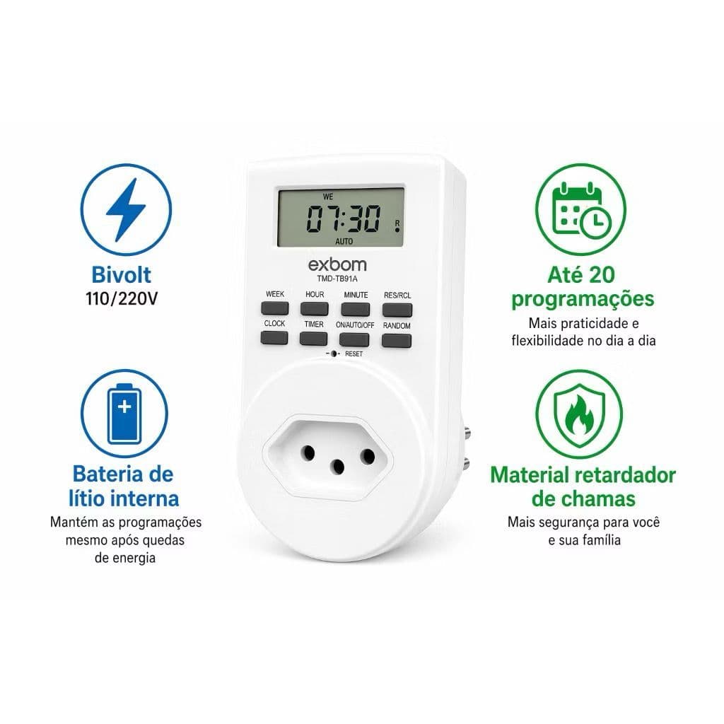 TEMPORIZADOR DIGITAL PROGRAMADOR DE TOMADA INTELIGENTE COM TIMER BIVOLT ULT-1688