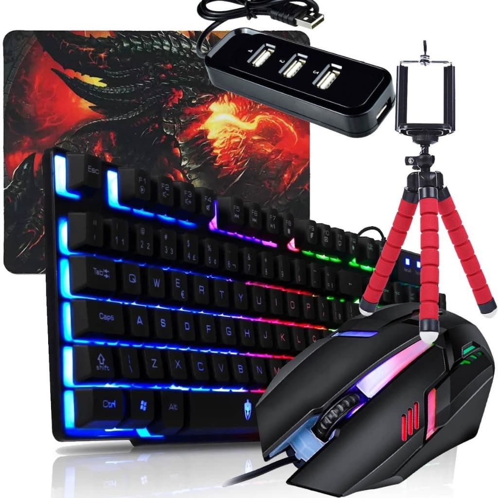 Mobilador Completo Top Teclado Semi Mecanico Mouse Led Mousepad Tapete
