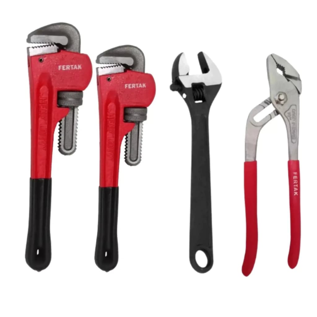 Kit  4 Peças Chave De Grifo Cano 14 10 E Chave Inglesa 10 e Alicate Bomba D´agua 10 - Profissional