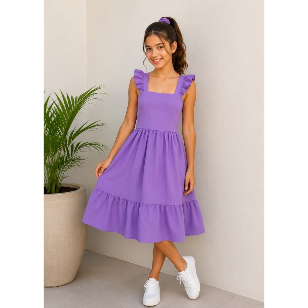 Vestido Infantil Tecido Duna Com Babado