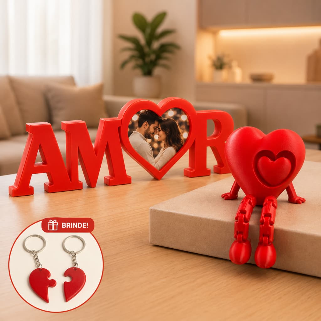 Kit Presente Dia Dos Namorados Casal Romântico Criativo Porta Retrato Amor + Brinde