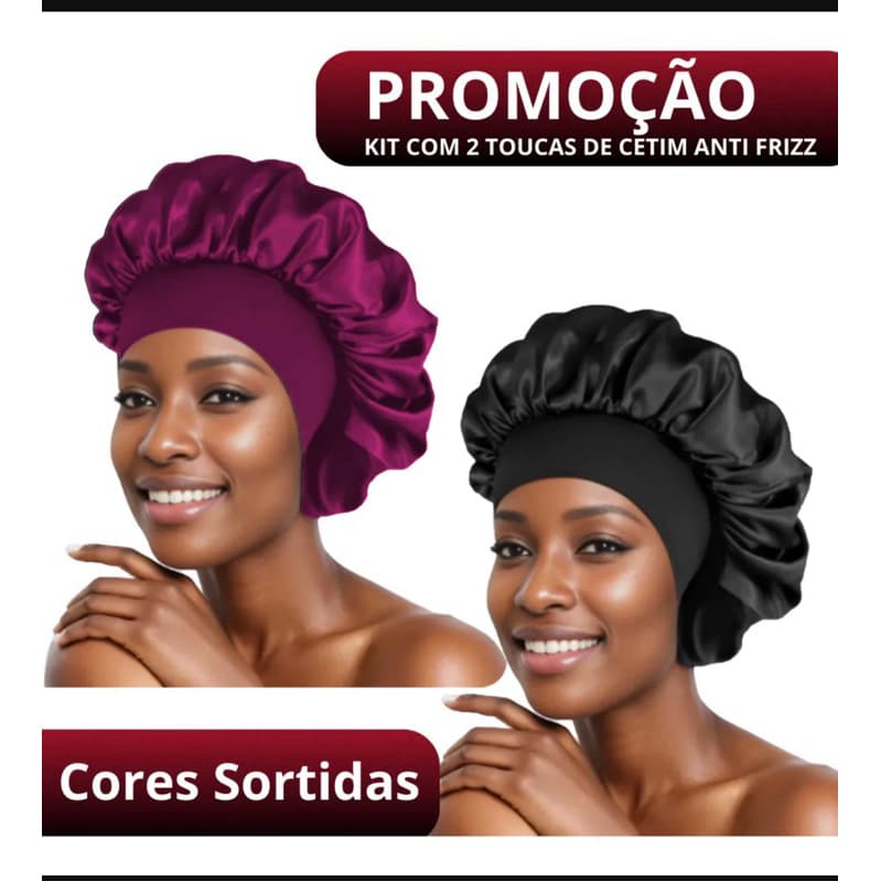 kit Touca de Cetim com Faixa Larga para Dormir com duas 2 unidades