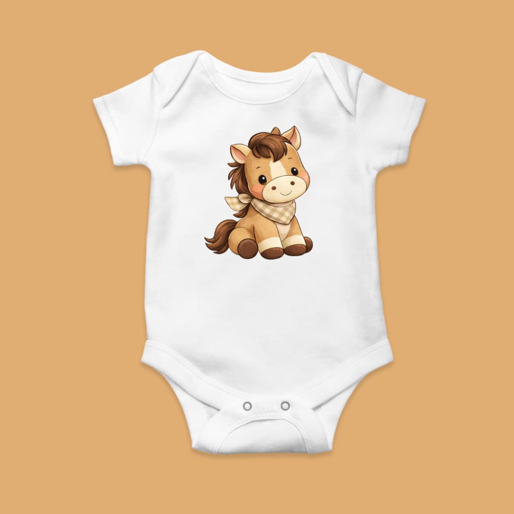 Body bebê infantil branco manga curta estampa Cavalo Sentado