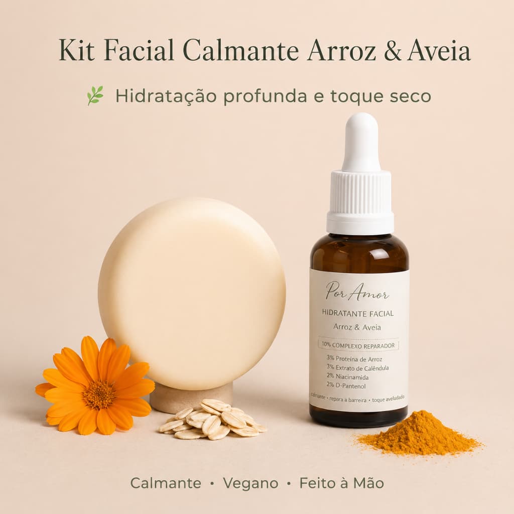 Kit Facial Sabonete e Hidratante Facial Peles Sensiveis Calmante Dermatite - Natural Arroz & Aveia