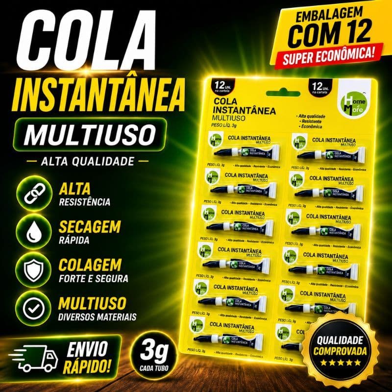 Kit 12 Unidades Super Cola Instantânea Tipo Super Bonder Cola Tudo Cartela Completa