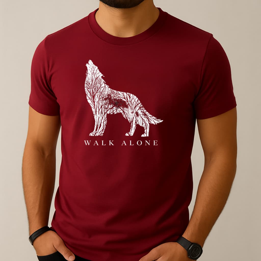 Camiseta Estampa Lobo Walk Alone Unissex Algodão 30.1 Casual Streetwear Premium