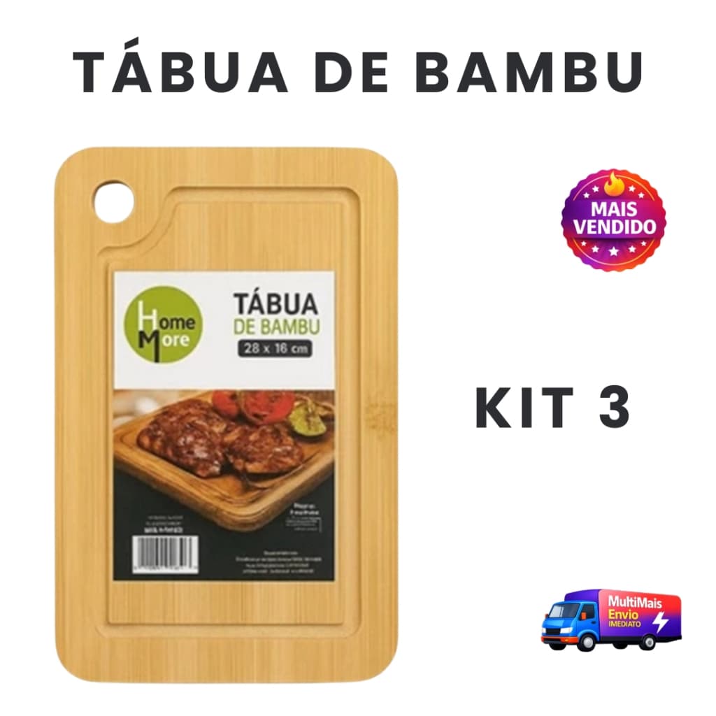 Tábua de Corte em Bambu Premium KIT 3 Tábuas Antibacteriana Para Sua Cozinha Churrasco Ecológica