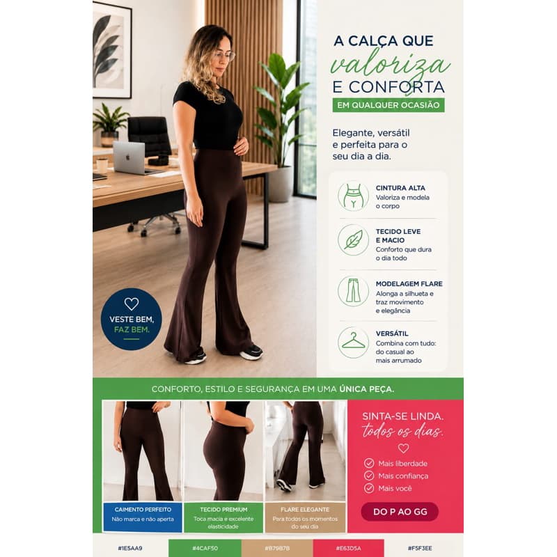 Calça Bailarina Flare Legging Boca De Sino Cintura Alta