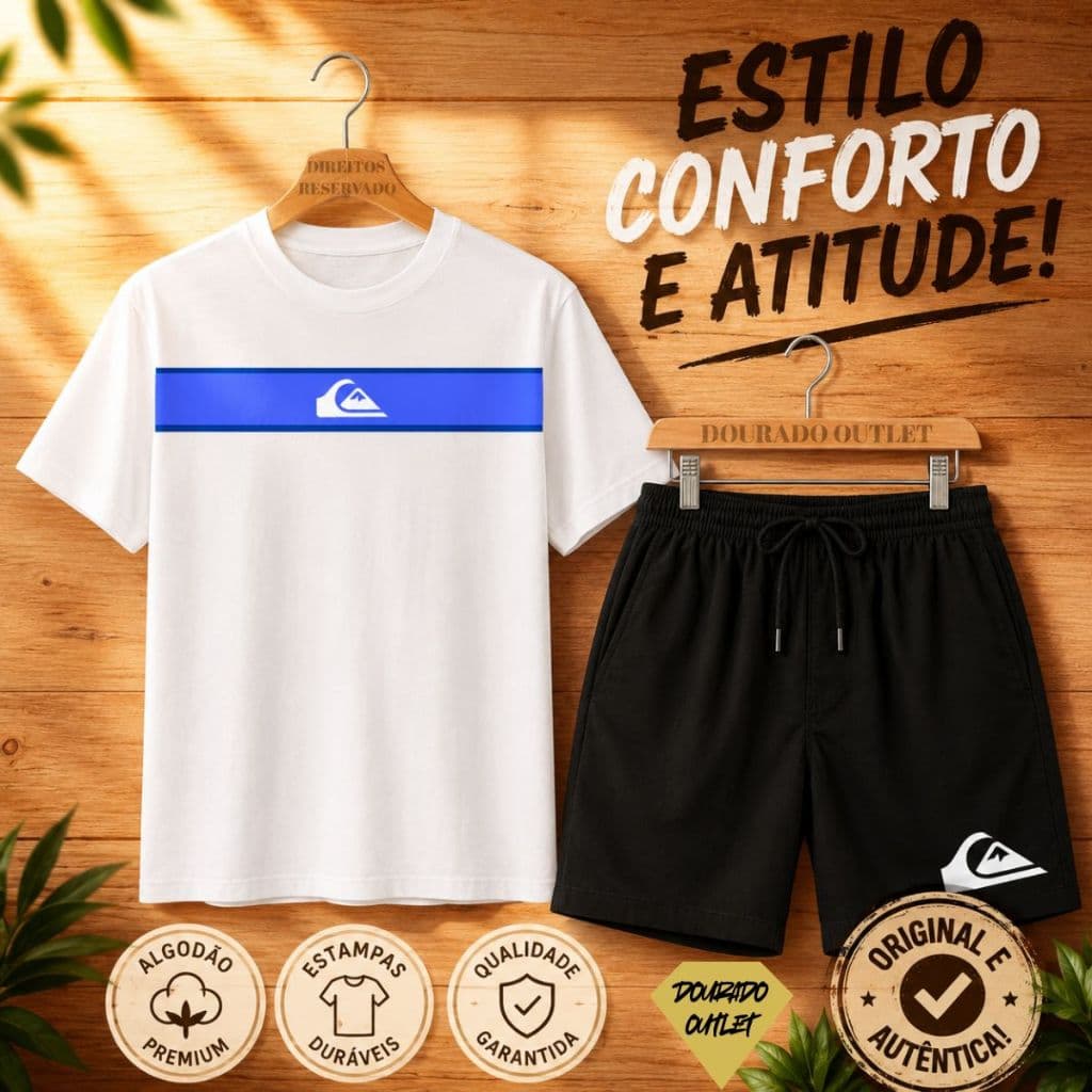 Conjunto Masculino Faixa Onda Camiseta e Short Incluso