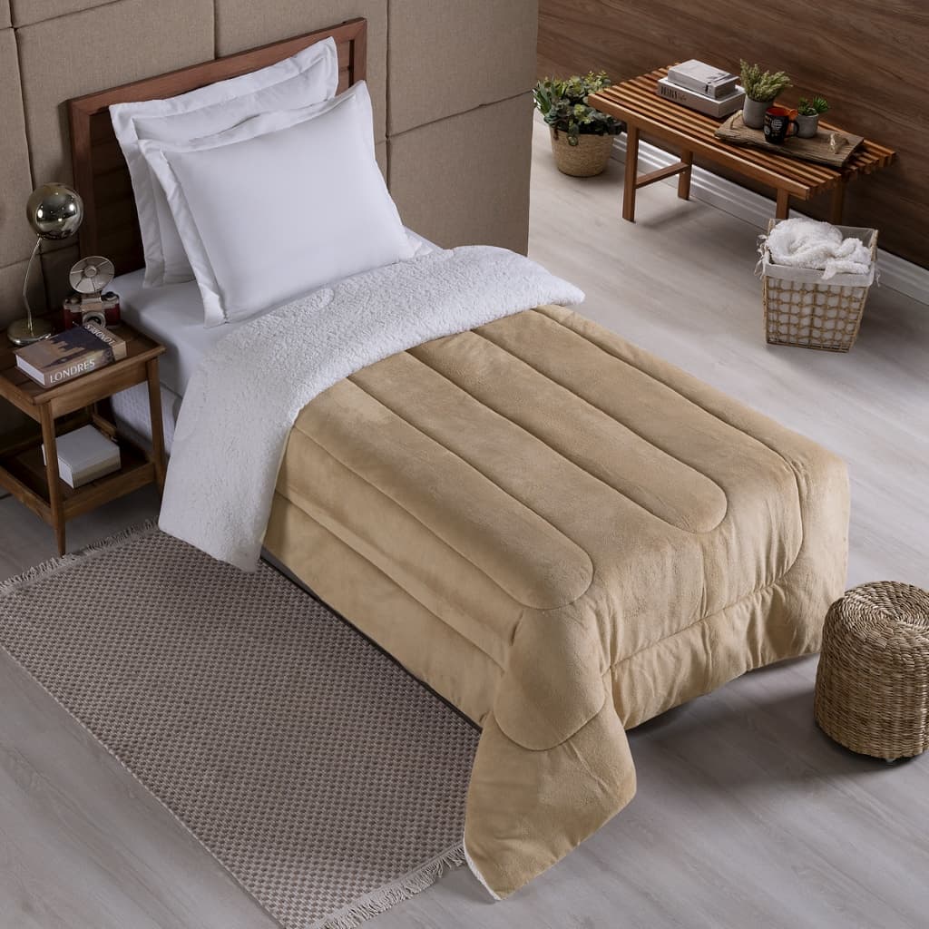 Coberdrom Edredom Dupla Face Solteiro Sherpa Com Manta Fleece