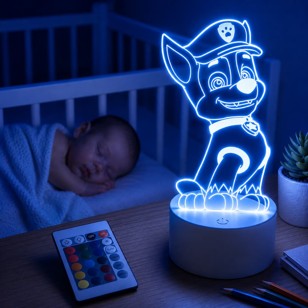 Luminária Infantil Bebê Patrulha Canina Luz Noturna Quarto Criança Festa Temática Lampada Colorida