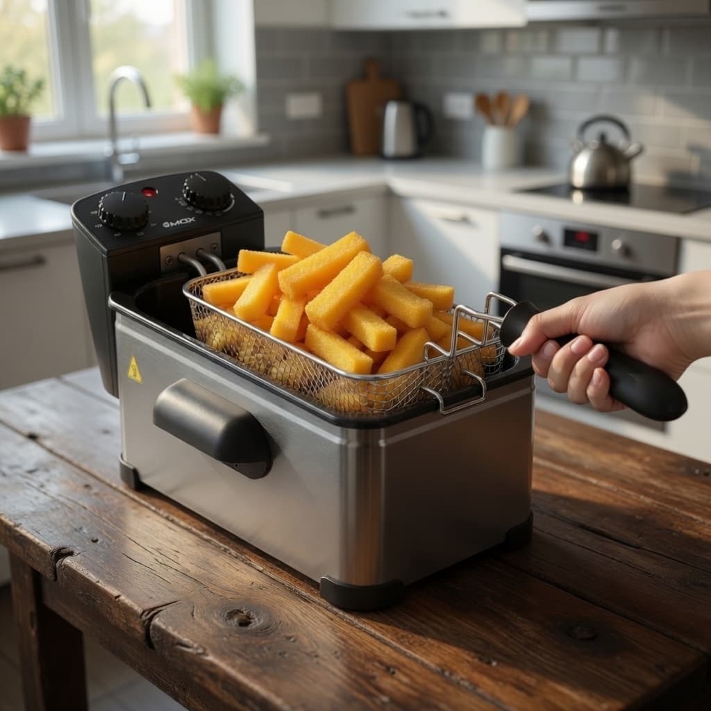 Fritadeira Elétrica 3L 3000W Inox Visor Vidro Filtro Odor Timer 60min Cesto Removível Base Antiderrapante 220V