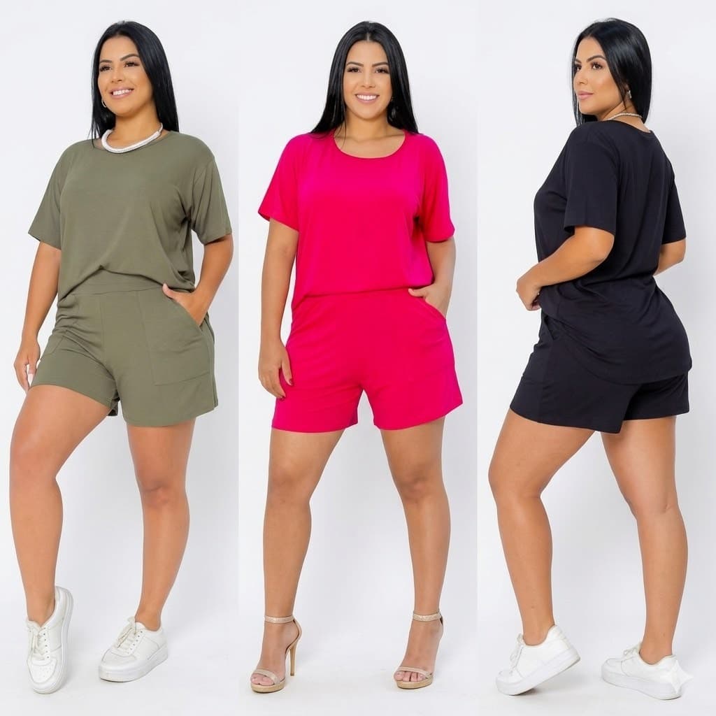 Conjunto de Shorts e blusa mullet moda feminina confortável soltinho dia dia look casual moderno shorts cintura alta
