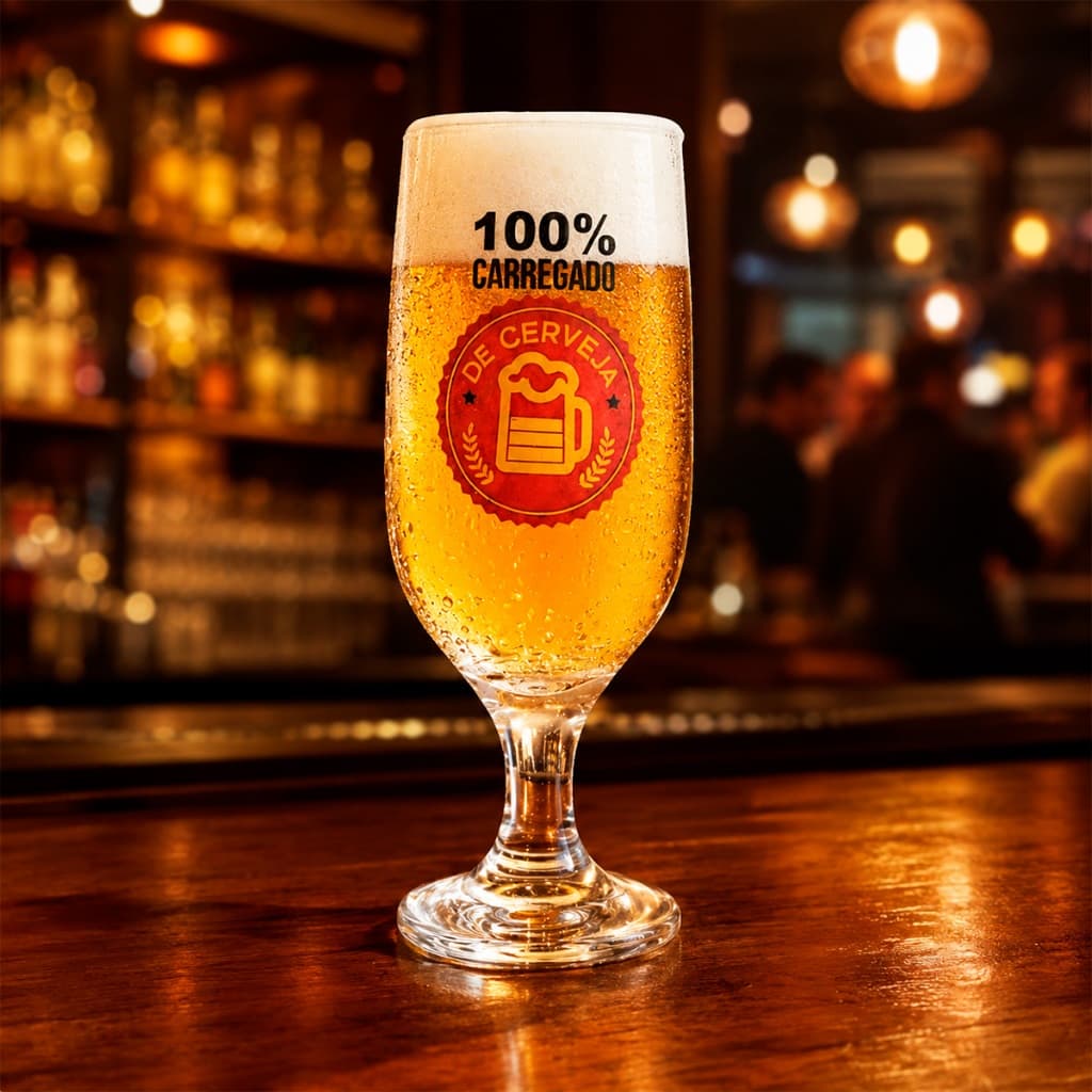 Taça Cerveja Vidro 300ml Resistente Chopp Beer Bar Estampada Frase Restaurante Luxo Presente