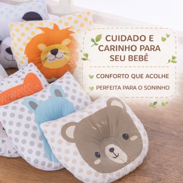 Travesseiro Almofada Anatômico Para Bebê De Apoio Bichinhos/ Animais