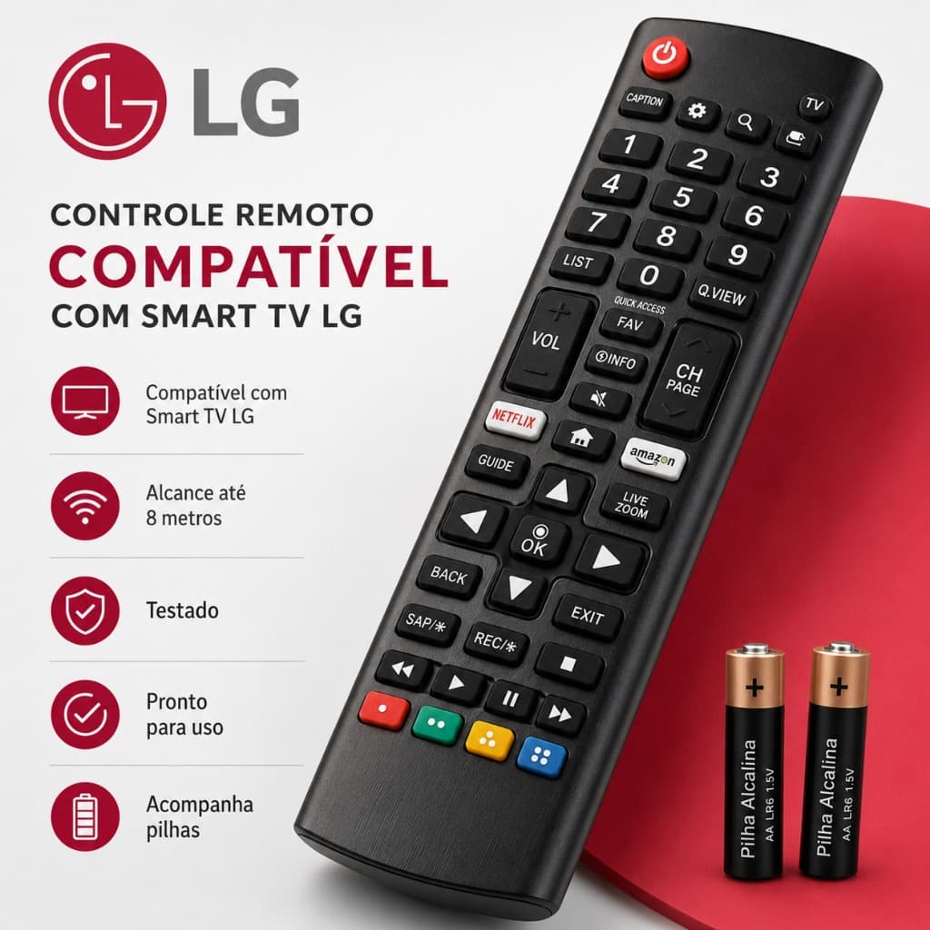Controle Remoto LG Smart TV Com Pilha Netflix Amazon Paralelo Compatível Todos Modelos LG Universal