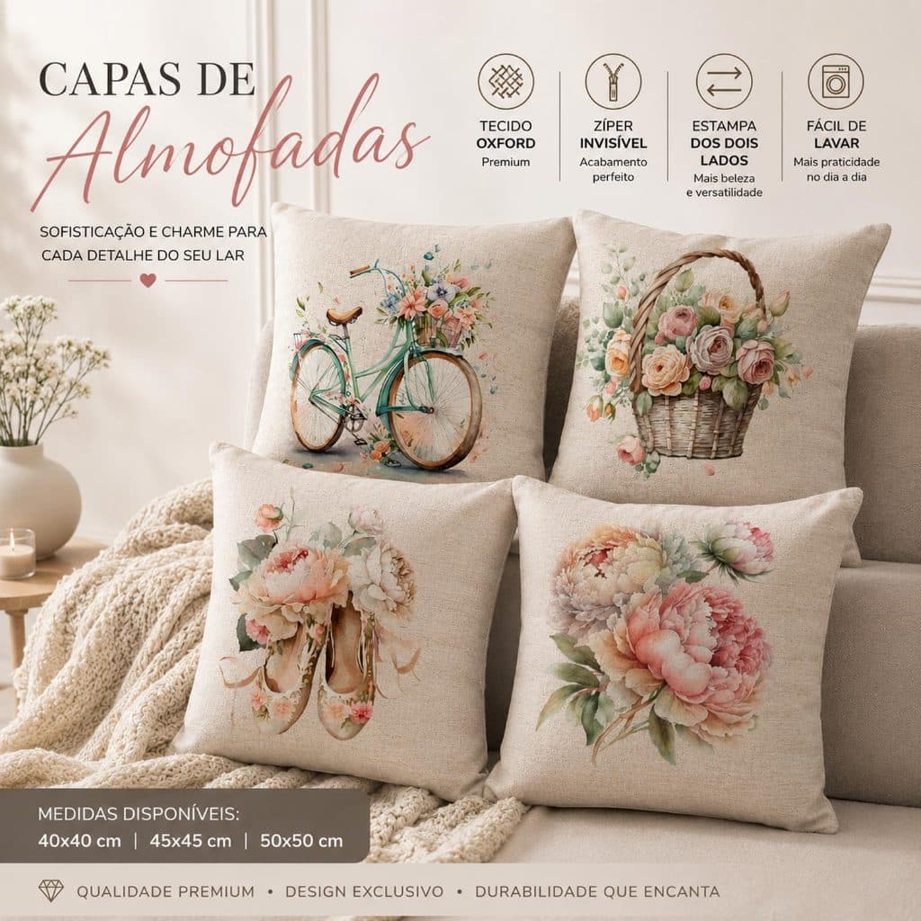 Kit 4 Capas de Almofadas Para Sofá Decorativas, Cama, Quarto, Sala Luxo 40x40 - Novadecora