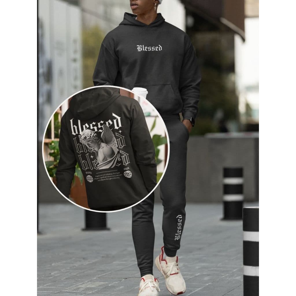 Conjunto Moletom Streetwear Estampa Frente e Costas Blusa de Frio e Calça Jogger Unissex Blessed Style Urban Moletons