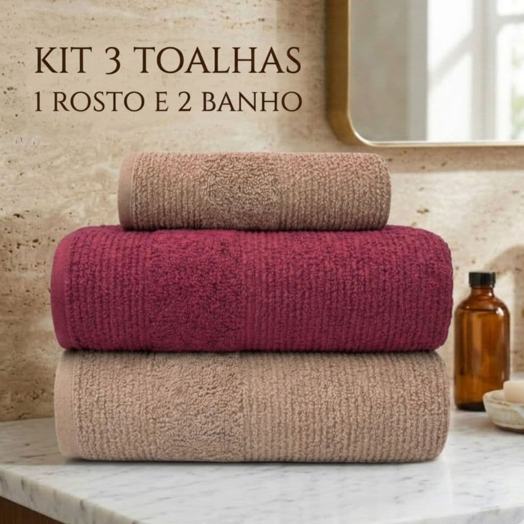 Jogo/Kit 3 Toalhas (2 Banho + 1 Rosto) 100% Algodão Grossa Grande Macia Alta Absorção Superluxo