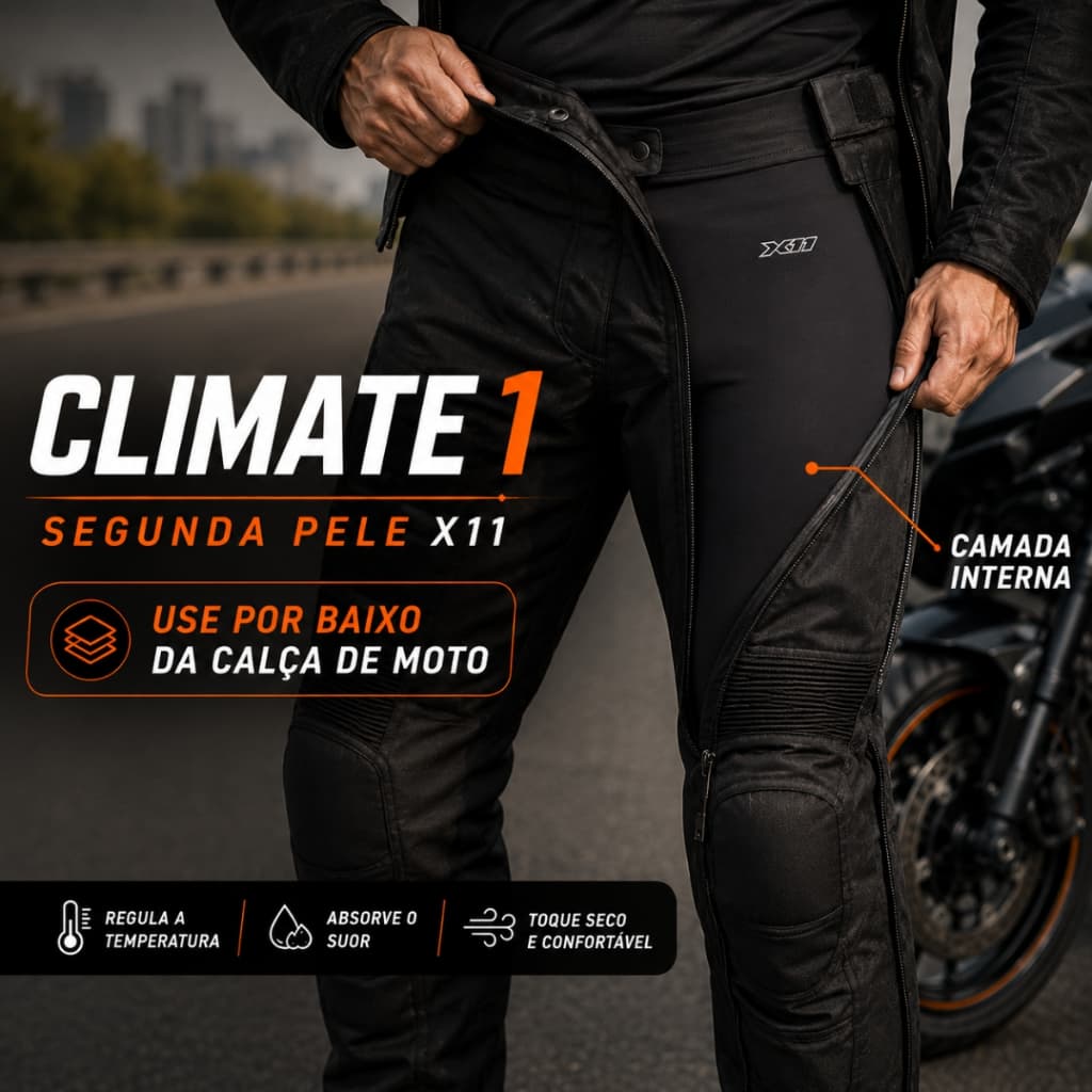 Calça Climate Térmica X11 Segunda Pele Preta Motociclista